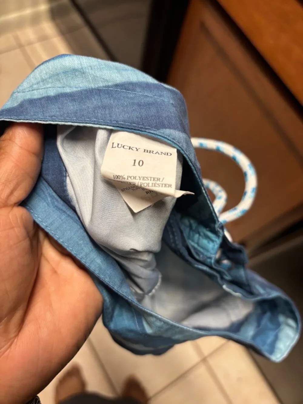 Lucky Brand boys stripe swim trunks blue tie waist size 10 - Picture 3 of 4